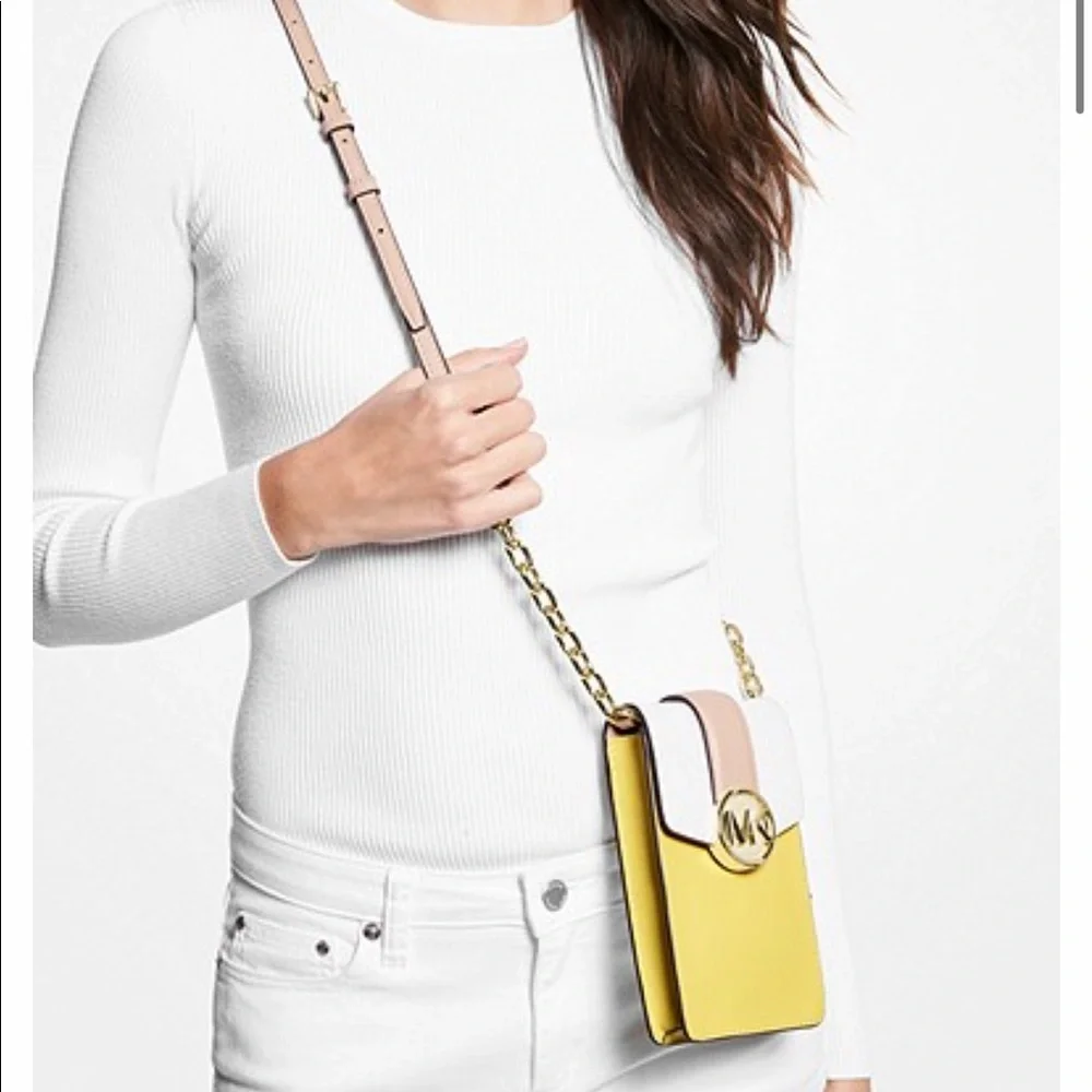MICHAEL KORS Carmen Small Color-Block Faux Leather Phone Crossbody Bag